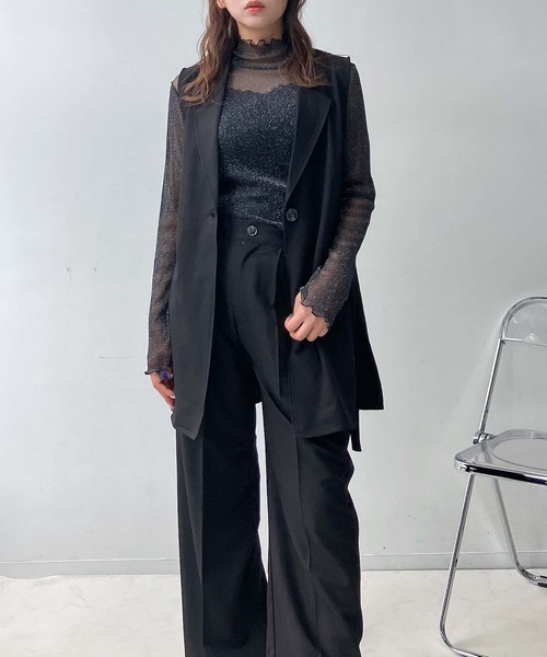 AS KNOW AS plus（アズノゥアズプラス）の「♪サイドベルトベストジャケット　セットアップ可能（ベスト・レディース・ブラック/モカ/グレー・FREE）」の7枚目の写真