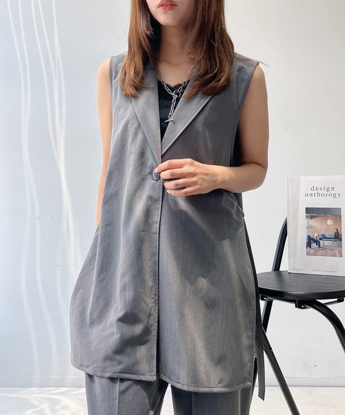 AS KNOW AS plus（アズノゥアズプラス）の「♪サイドベルトベストジャケット　セットアップ可能（ベスト・レディース・ブラック/モカ/グレー・FREE）」の13枚目の写真