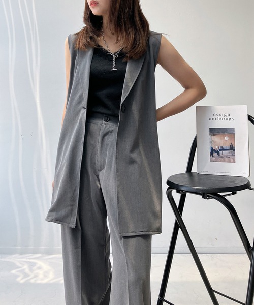 AS KNOW AS plus（アズノゥアズプラス）の「♪サイドベルトベストジャケット　セットアップ可能（ベスト・レディース・ブラック/モカ/グレー・FREE）」の14枚目の写真