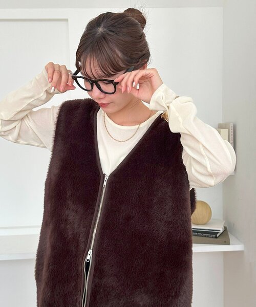 ミンクライクファーベスト　ブラウン ユニセックス】ミンクライクファーベスト（ベスト）｜DISCOAT（ディス