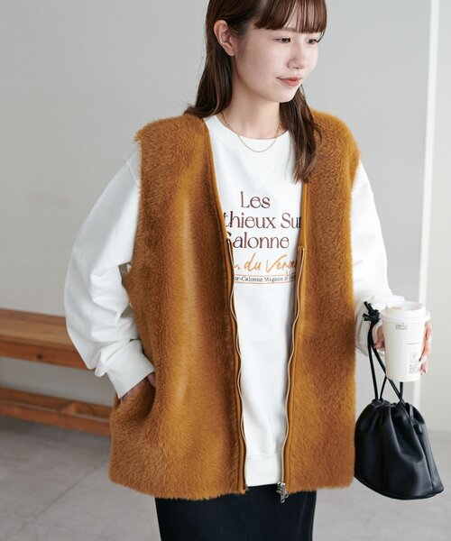 DISCOAT（ディスコート）の「【ユニセックス】ミンクライクファーベスト（ベスト・レディース・ダークブラウン/キャメル/アイボリー・FREE）」の21枚目の写真