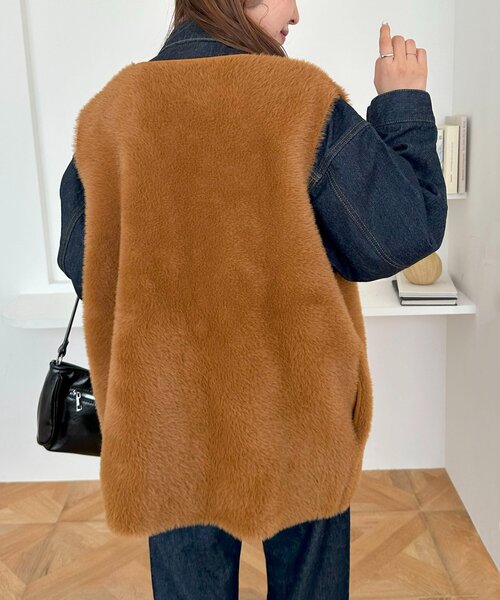 ミンクライクファーベスト　ブラウン ユニセックス】ミンクライクファーベスト（ベスト）｜DISCOAT（ディス