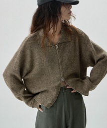 Wジップミックスニットカーディガン