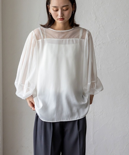 No Rule No Line（ノール－ルノーライン）の「チュールドッキングレイヤード風トップス セレモニー オケージョン 結婚式 二次会 同窓会（Tシャツ/カットソー・レディース・ブラック/ホワイト・FREE）」の2枚目の写真