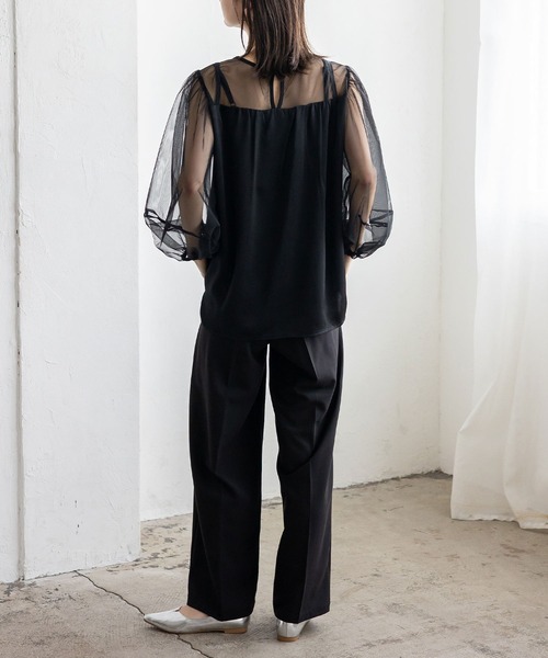 No Rule No Line（ノール－ルノーライン）の「チュールドッキングレイヤード風トップス セレモニー オケージョン 結婚式 二次会 同窓会（Tシャツ/カットソー・レディース・ブラック/ホワイト・FREE）」の14枚目の写真