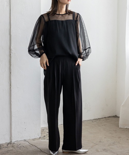 No Rule No Line（ノール－ルノーライン）の「チュールドッキングレイヤード風トップス セレモニー オケージョン 結婚式 二次会 同窓会（Tシャツ/カットソー・レディース・ブラック/ホワイト・FREE）」の16枚目の写真