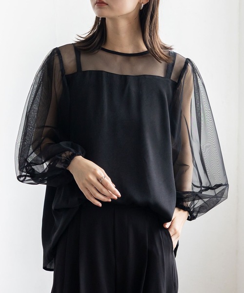 No Rule No Line（ノール－ルノーライン）の「チュールドッキングレイヤード風トップス セレモニー オケージョン 結婚式 二次会 同窓会（Tシャツ/カットソー・レディース・ブラック/ホワイト・FREE）」の17枚目の写真