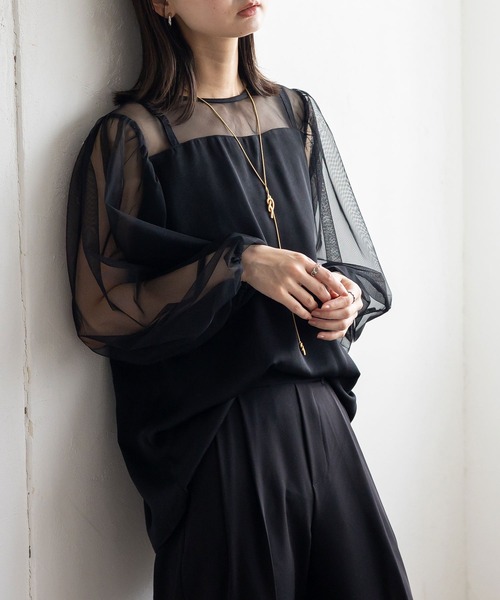 No Rule No Line（ノール－ルノーライン）の「チュールドッキングレイヤード風トップス セレモニー オケージョン 結婚式 二次会 同窓会（Tシャツ/カットソー・レディース・ブラック/ホワイト・FREE）」の12枚目の写真