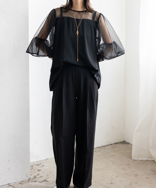 No Rule No Line（ノール－ルノーライン）の「チュールドッキングレイヤード風トップス セレモニー オケージョン 結婚式 二次会 同窓会（Tシャツ/カットソー・レディース・ブラック/ホワイト・FREE）」の19枚目の写真