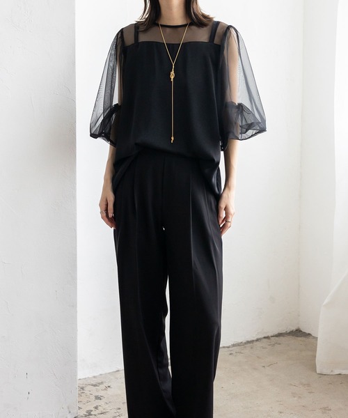 No Rule No Line（ノール－ルノーライン）の「チュールドッキングレイヤード風トップス セレモニー オケージョン 結婚式 二次会 同窓会（Tシャツ/カットソー・レディース・ブラック/ホワイト・FREE）」の20枚目の写真