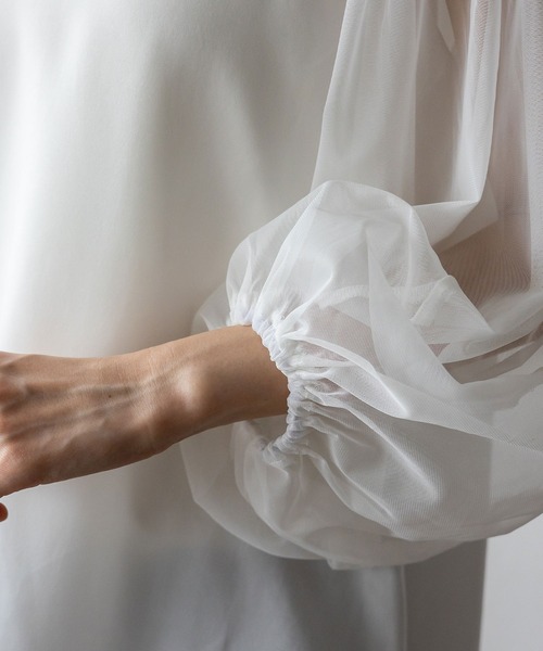 No Rule No Line（ノール－ルノーライン）の「チュールドッキングレイヤード風トップス セレモニー オケージョン 結婚式 二次会 同窓会（Tシャツ/カットソー・レディース・ブラック/ホワイト・FREE）」の3枚目の写真