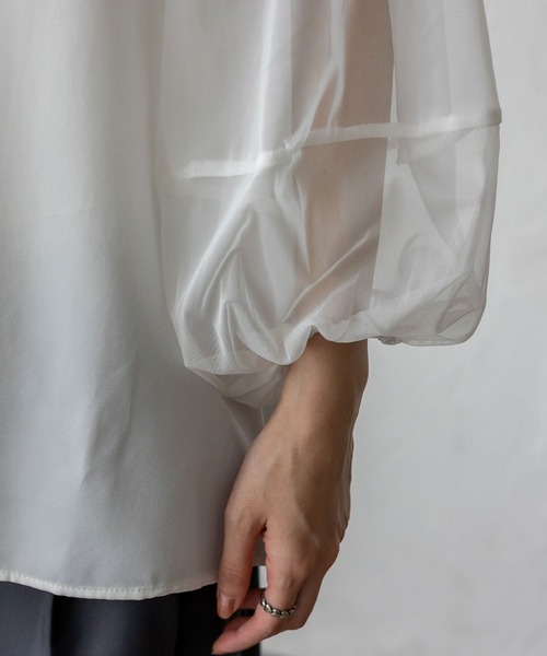 No Rule No Line（ノール－ルノーライン）の「チュールドッキングレイヤード風トップス セレモニー オケージョン 結婚式 二次会 同窓会（Tシャツ/カットソー・レディース・ブラック/ホワイト・FREE）」の4枚目の写真