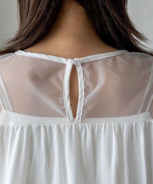 No Rule No Line（ノール－ルノーライン）の「チュールドッキングレイヤード風トップス セレモニー オケージョン 結婚式 二次会 同窓会（Tシャツ/カットソー・レディース・ブラック/ホワイト・FREE）」の6枚目の写真