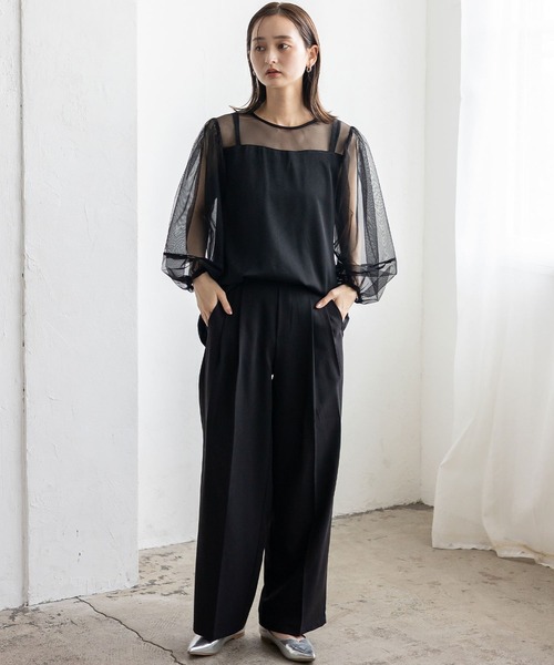 No Rule No Line(ノール-ルノーライン)の「シアーチュールドッキングレイヤード風トップス セレモニー オケージョン 結婚式 二次会 同窓会(Tシャツ/カットソー・レディース・ブラック/ホワイト・FREE)」の21枚目の写真