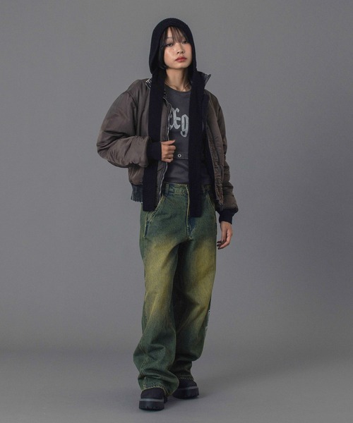 X-girl（エックスガール）の「STRAPPED KNIT BALACLAVA（ニットキャップ/ビーニー・レディース・ブラック/アッシュ・ONE SIZE）」の16枚目の写真