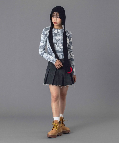 X-girl（エックスガール）の「STRAPPED KNIT BALACLAVA（ニットキャップ/ビーニー・レディース・ブラック/アッシュ・ONE SIZE）」の17枚目の写真