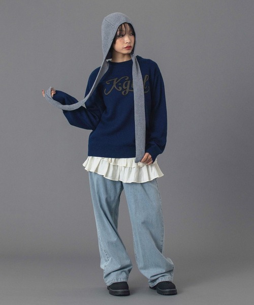 X-girl（エックスガール）の「STRAPPED KNIT BALACLAVA（ニットキャップ/ビーニー・レディース・ブラック/アッシュ・ONE SIZE）」の19枚目の写真