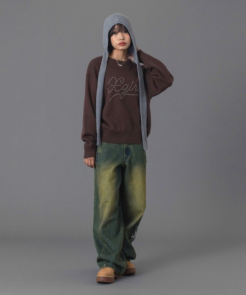 X-girl（エックスガール）の「STRAPPED KNIT BALACLAVA（ニットキャップ/ビーニー・レディース・ブラック/アッシュ・ONE SIZE）」の21枚目の写真