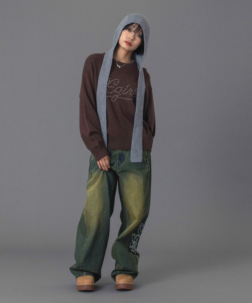 X-girl（エックスガール）の「STRAPPED KNIT BALACLAVA（ニットキャップ/ビーニー・レディース・ブラック/アッシュ・ONE SIZE）」の22枚目の写真