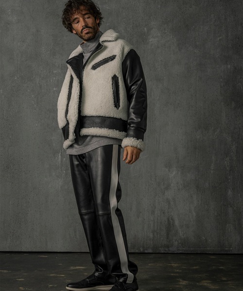 C DIEM（カルペディエム）の「C DIEM(カルペディエム)オーバーサイズ ムートン ダブルライダースジャケット(保温性/防寒性)（ライダースジャケット・メンズ・ブラック×ホワイト・XL/L/M）」の7枚目の写真