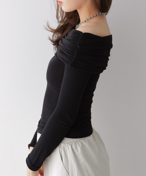 VIVID LADY(ビビッドレディー)の「ドレープオフショルダートップス(Tシャツ/カットソー・レディース・ブラック/チャコールグレー/ホワイト・FREE)」の16枚目の写真