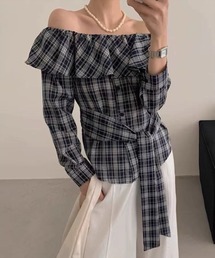STAY MOTION | 【WEB限定】ウエストリボンチェック柄オフショルダートップス［大人 カジュアル 着回し力抜群］(シャツ/ブラウス)
