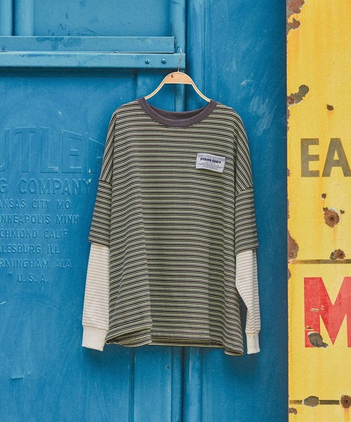 Fishs Eddy（フィッシュエディ）の「【Fishs Eddy(フィッシュエディ)】レイヤードTシャツ【UNISEX】（Tシャツ/カットソー・レディース・オフホワイト/チャコール/ライトグリーン・MEDIUM/LARGE）」の3枚目の写真