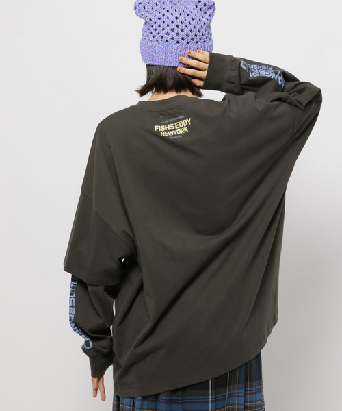 Fishs Eddy（フィッシュエディ）の「【Fishs Eddy(フィッシュエディ)】レイヤードTシャツ【UNISEX】（Tシャツ/カットソー・レディース・オフホワイト/チャコール/ライトグリーン・MEDIUM/LARGE）」の9枚目の写真