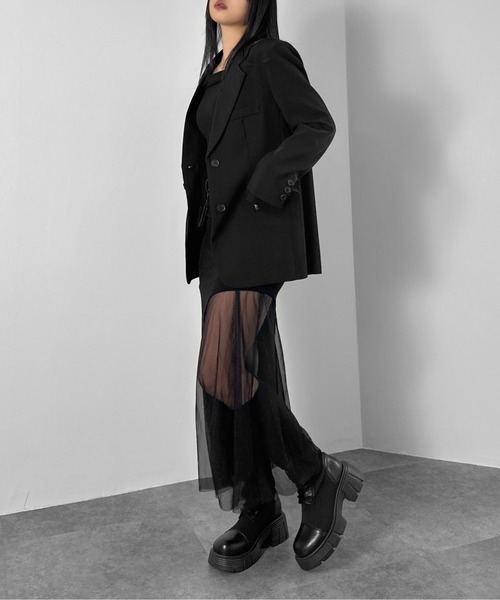 LVEU.(ラブユ.)の「【LVEU.】チュールドッキングワンピース / ワンピース ワンピ ロング 長袖 チュール シアー アシンメトリー アシメ ドレープ ブラック ZOZOTOWN限定(ワンピース・レディース・ブラック・FREE)」の8枚目の写真