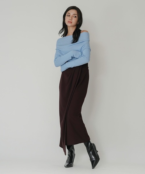 KINO THE KEI(キノザケイ)の「タック ドレープ タイトスカート ( セットアップ可 ) KINO THE KEI(スカート・レディース・ダークブラウン/ネイビー/サックスブルー・M/S)」の14枚目の写真