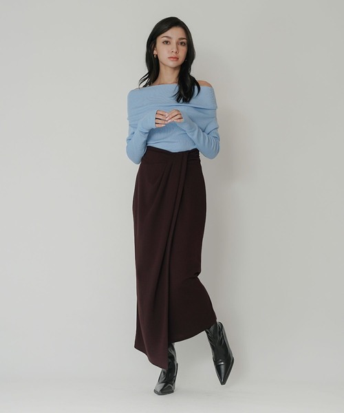 KINO THE KEI(キノザケイ)の「タック ドレープ タイトスカート ( セットアップ可 ) KINO THE KEI(スカート・レディース・ダークブラウン/ネイビー/サックスブルー・M/S)」の15枚目の写真