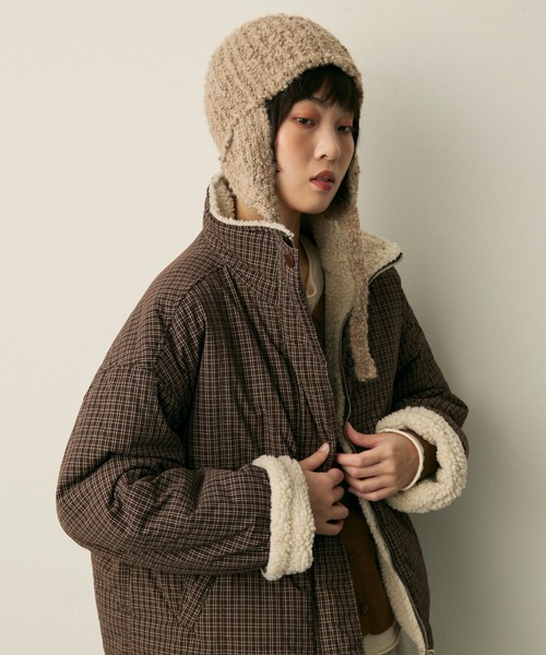 reversible check boa puff jacket / リバーシブルチェックボアパフ