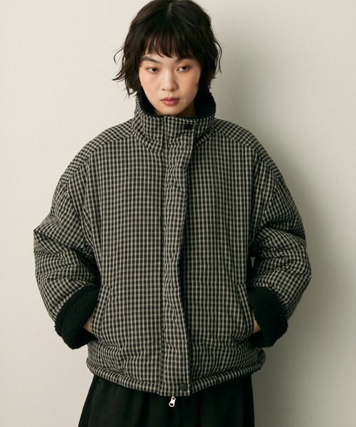 reversible check boa puff jacket / リバーシブルチェックボアパフ