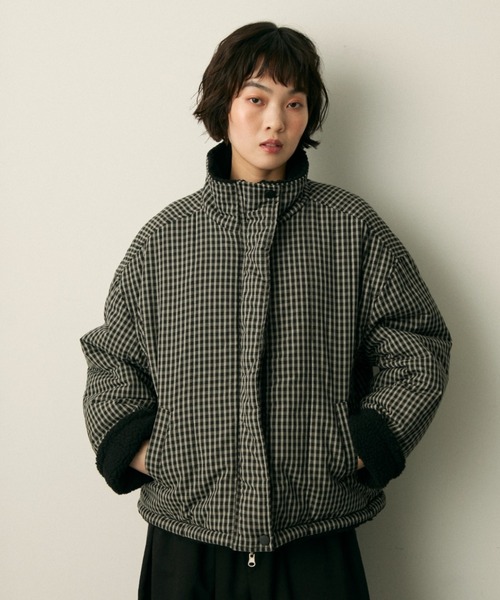 セール】reversible check boa puff jacket / リバーシブルチェック