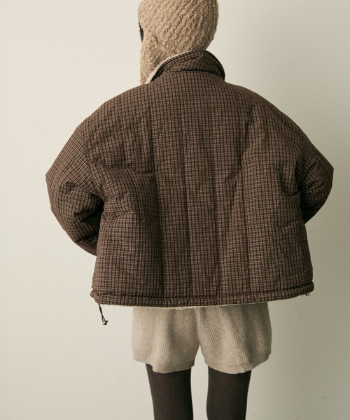 セール】reversible check boa puff jacket / リバーシブルチェック