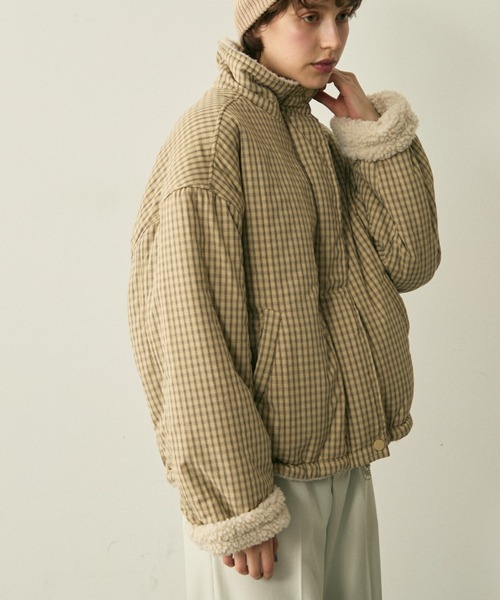 セール】reversible check boa puff jacket / リバーシブルチェック