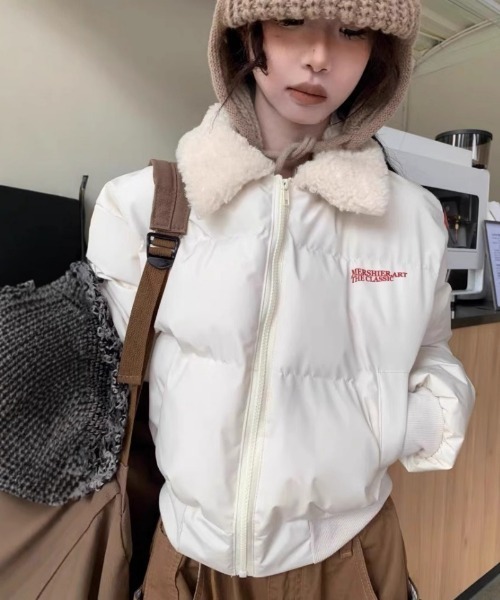 セール】ショート丈 衿ファイクファー エコダウンジャケット（ダウン