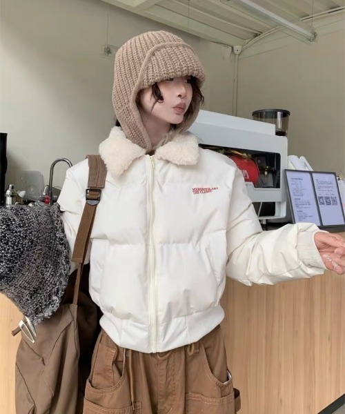 セール】ショート丈 衿ファイクファー エコダウンジャケット（ダウン