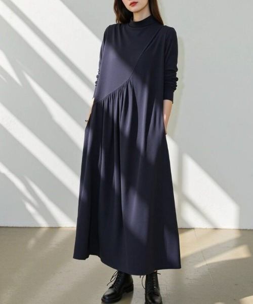 cammie(キャミー)の「タートルネックデザインワンピース(ワンピース・レディース・ブラック/グリーン/ネイビー・M/L)」の3枚目の写真