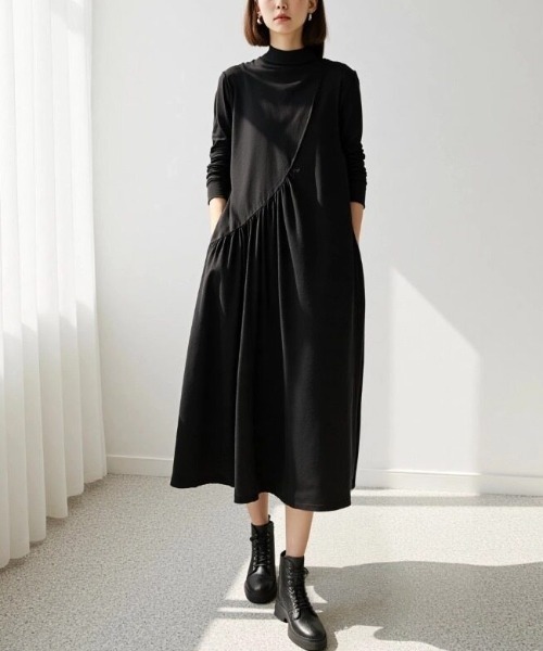 cammie(キャミー)の「タートルネックデザインワンピース(ワンピース・レディース・ブラック/グリーン/ネイビー・M/L)」の4枚目の写真
