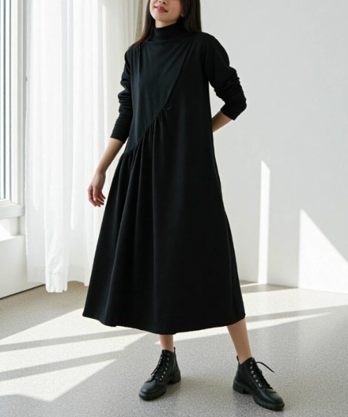 cammie(キャミー)の「タートルネックデザインワンピース(ワンピース・レディース・ブラック/グリーン/ネイビー・M/L)」の7枚目の写真