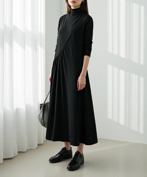 cammie(キャミー)の「タートルネックデザインワンピース(ワンピース・レディース・ブラック/グリーン/ネイビー・M/L)」の9枚目の写真