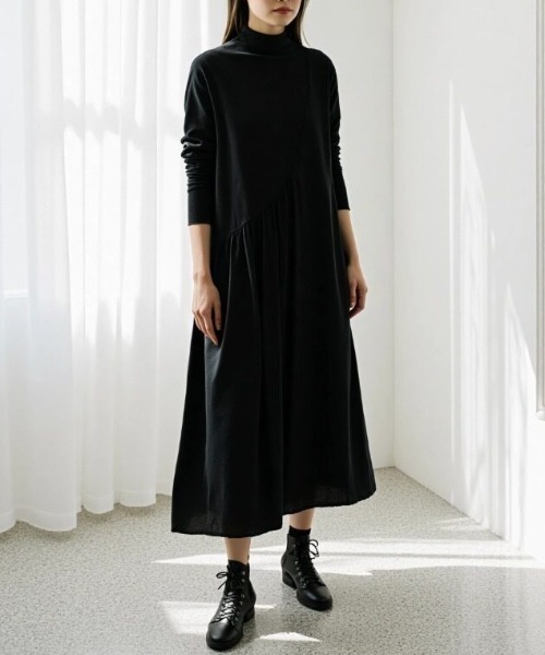 cammie(キャミー)の「タートルネックデザインワンピース(ワンピース・レディース・ブラック/グリーン/ネイビー・M/L)」の12枚目の写真