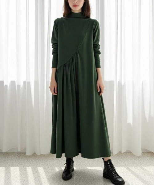 cammie(キャミー)の「タートルネックデザインワンピース(ワンピース・レディース・ブラック/グリーン/ネイビー・M/L)」の14枚目の写真