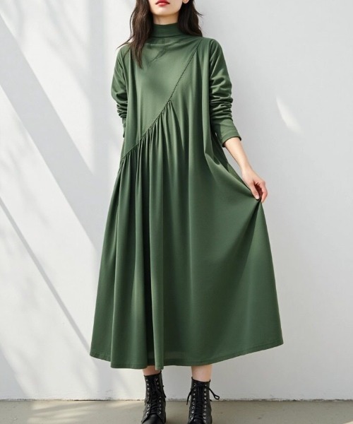cammie(キャミー)の「タートルネックデザインワンピース(ワンピース・レディース・ブラック/グリーン/ネイビー・M/L)」の13枚目の写真