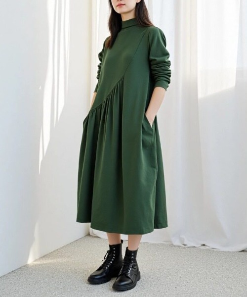 cammie(キャミー)の「タートルネックデザインワンピース(ワンピース・レディース・ブラック/グリーン/ネイビー・M/L)」の17枚目の写真