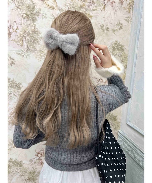 セール】フェイクファーリボンバレッタ（バレッタ/ヘアクリップ