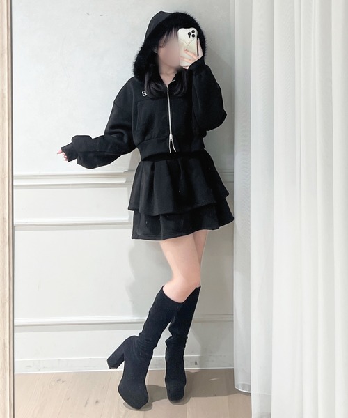 上下SETアイテム】ファー付きスウェットセットアップ（セットアップ