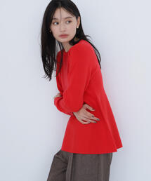 ペプラム」に該当するトップス（レッド/赤色系・長袖）ファッション