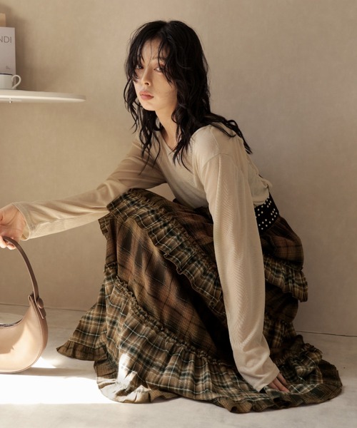 Ulysses（ユリシス）の「チェック柄ティアードロングスカート（スカート・レディース・ダークグレー/ブラウン・F）」の15枚目の写真